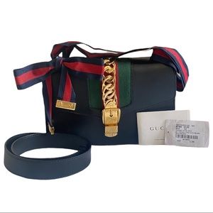 Gucci Sylvie Women's Black Leather Shoulder Bag AUTHENTIC 💯